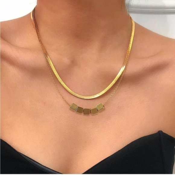 Gold 14k Gold Plated Snake Square Pendant Necklace - Picture 1 of 3